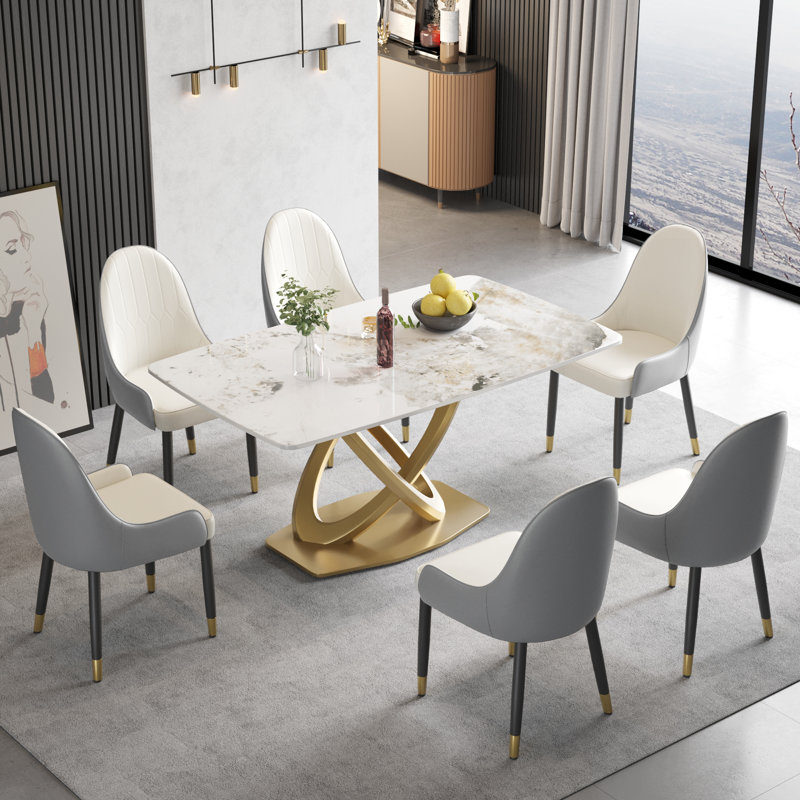 Orren Ellis 7 Piece Stone Pedestal Dining Table Set Wayfair
